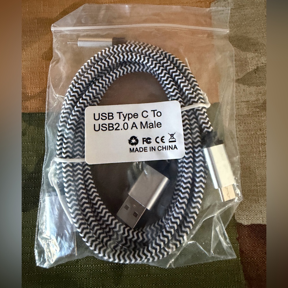 USB Type C to USB 2.0 A Male Cable - Black and White